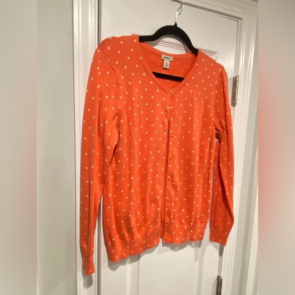 L.L. Bean Size M Orange Polka Dot Supima Cotton Lightweight Button Down Cardigan - Picture 3 of 11